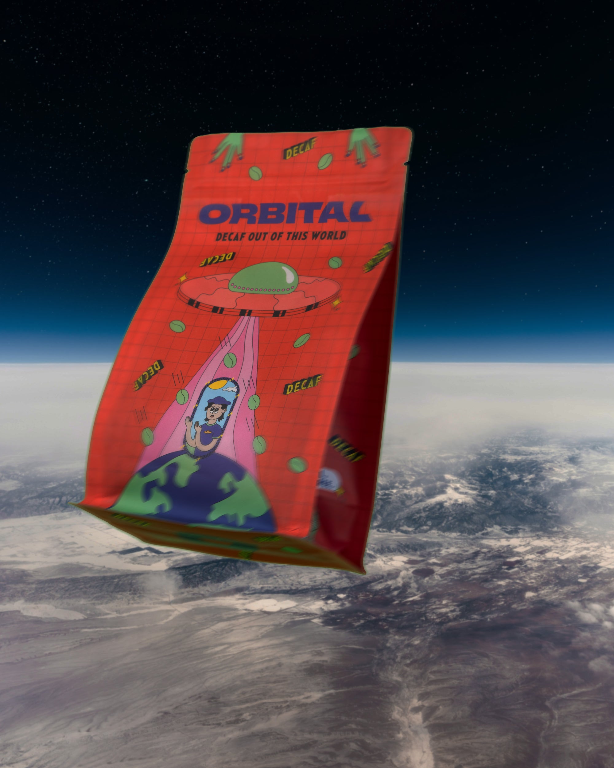 Orbital Decaf beans orbiting World