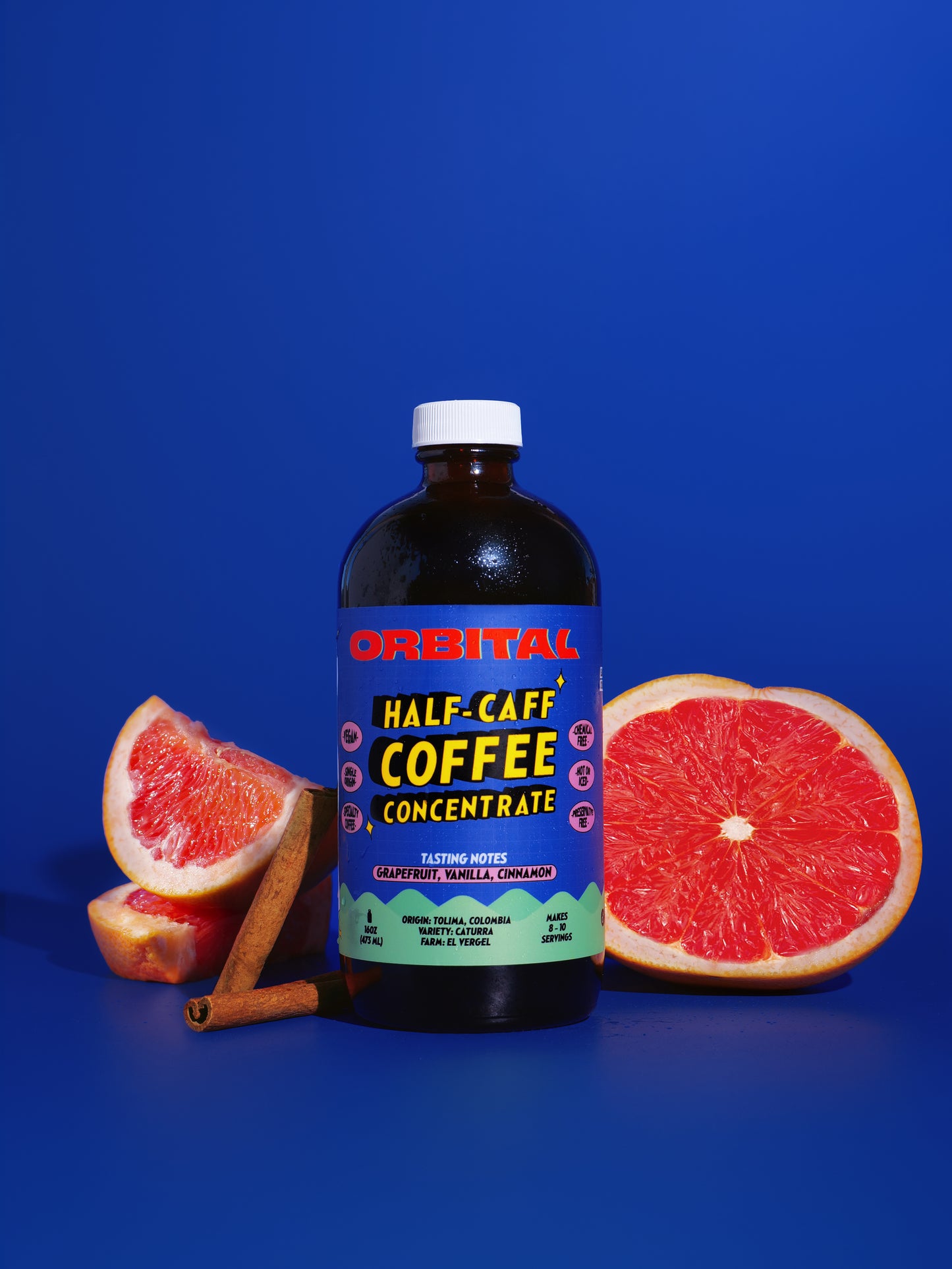 Half-Caff Coffee Cold Brew Concentrate with Grapefruit, Vanilla and Cinnamon Flavor Notes