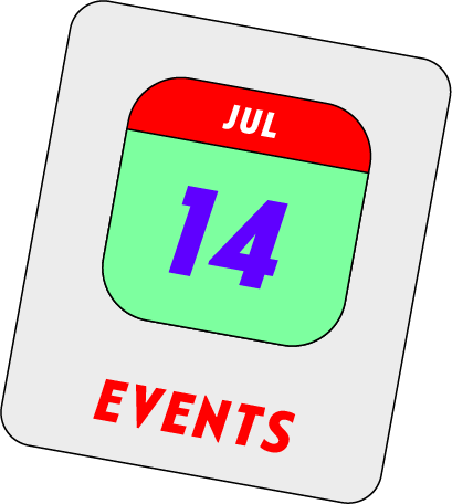 White card with a calendar inside with text 'Events'