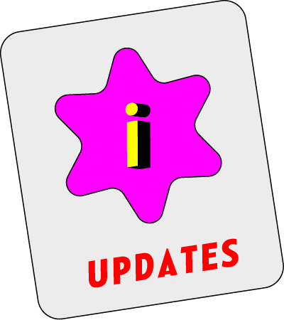 White card with a six-tip star with an exclamation mark with text 'Updates'